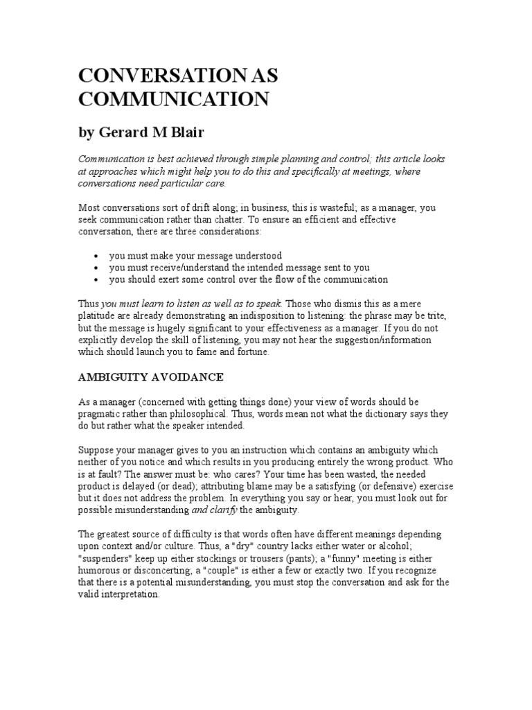 Conversation As Communication | PDF