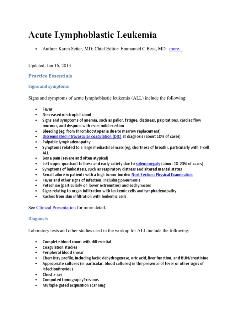 Acute Lymphoblastic Leukemia | PDF | Leukemia | Chemotherapy