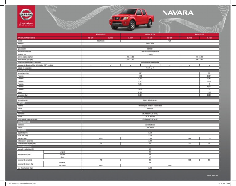 Ficha Técnica Nissan Navara HD 2015 | PDF | Negocios | Tecnología