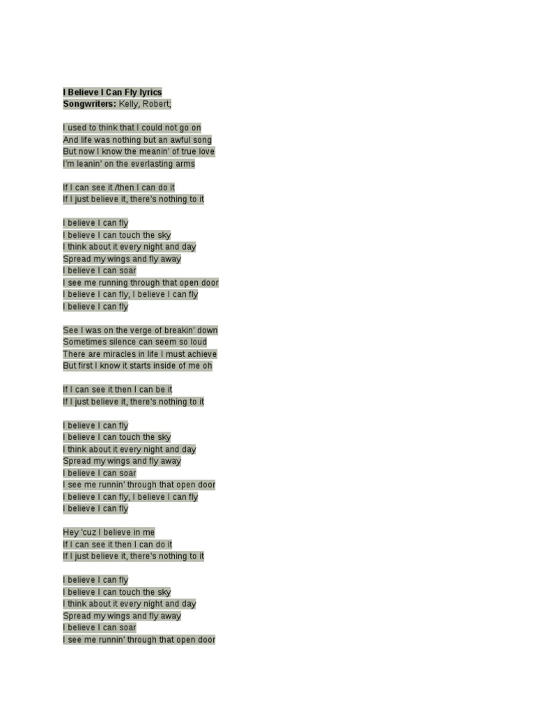 I Believe I Can Fly Lyrics