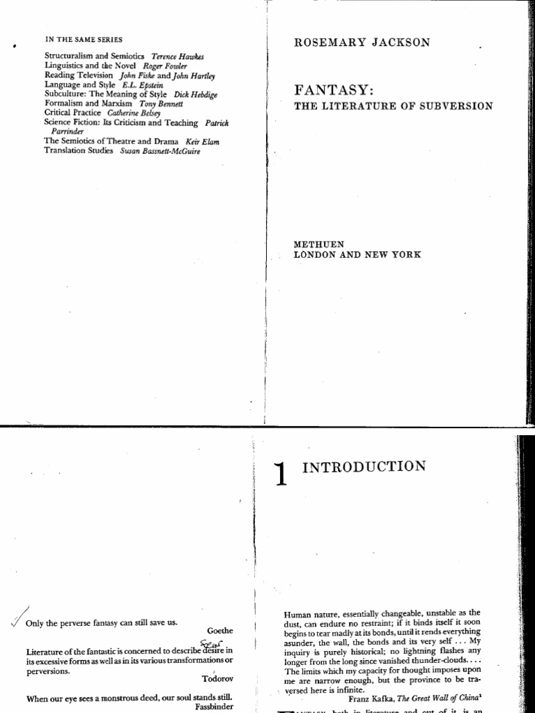 Jackson Fantasy The Literature of Subversion PDF