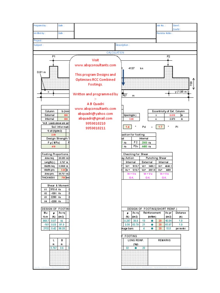 RCC Combined Footing Design Analysis | PDF | Technology & Engineering