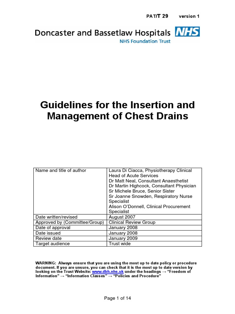 Chest Drains Guidance | PDF | Respiratory System | Health Sciences