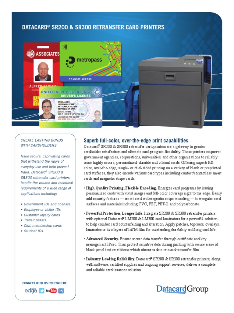 Datacard SR200/SR300 Data Sheet | PDF | Printer (Computing) | Smart Card
