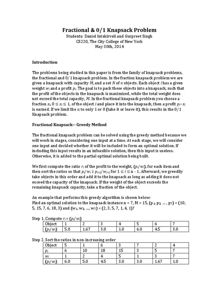 Knapsack Problem PDF Dynamic Programming Time Complexity
