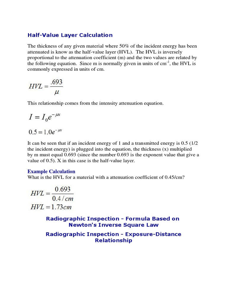 RT Formulas For Calculations PDF Radiography Attenuation