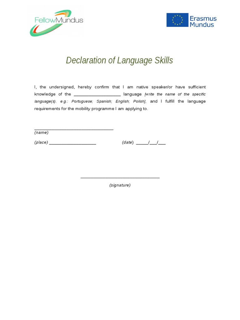 Language Proficiency Declaration Form | PDF