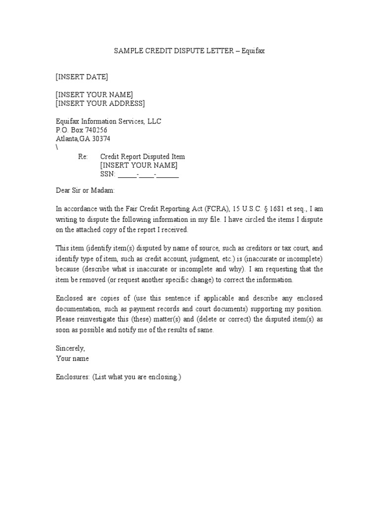 21equifax Credit Dispute Letter