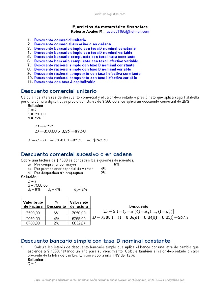 Ejercicios Matematica Financiera | PDF | Instrumentos que devengan ...