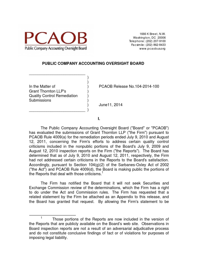 Grant Thornton QC Report Audit Auditor's Report