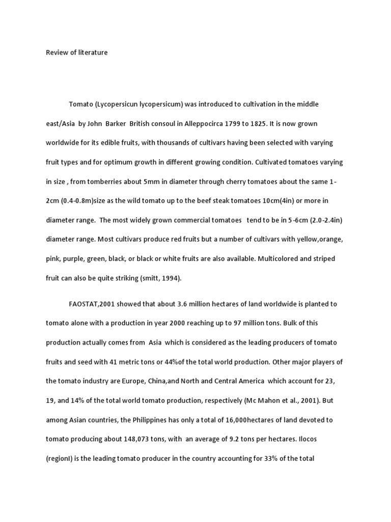 literature review on tomato pdf