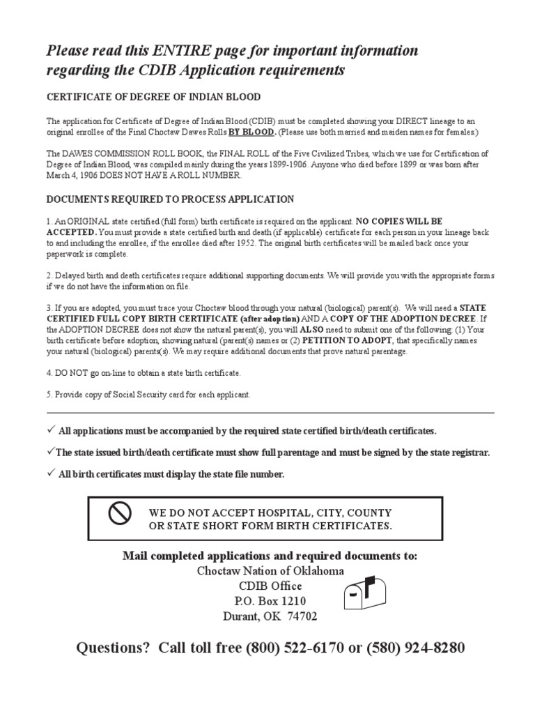 Choctaw CDIB Application Guide | PDF | Birth Certificate | Death ...
