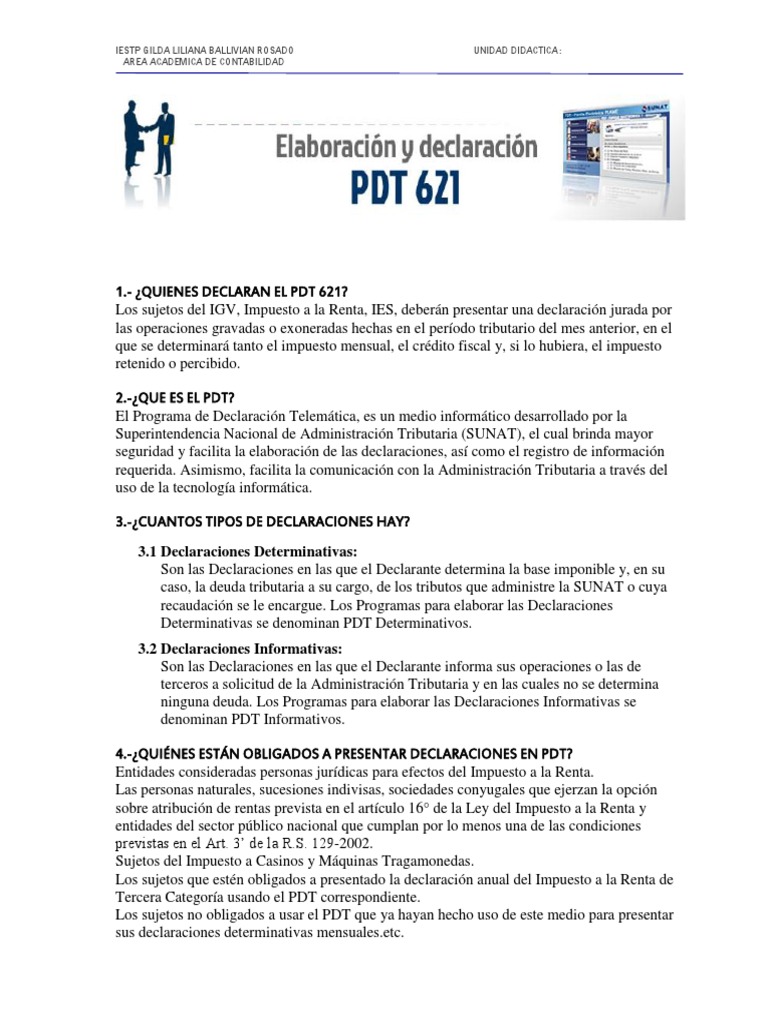 Qué es el PDT 621 y su uso en contabilidad | PDF