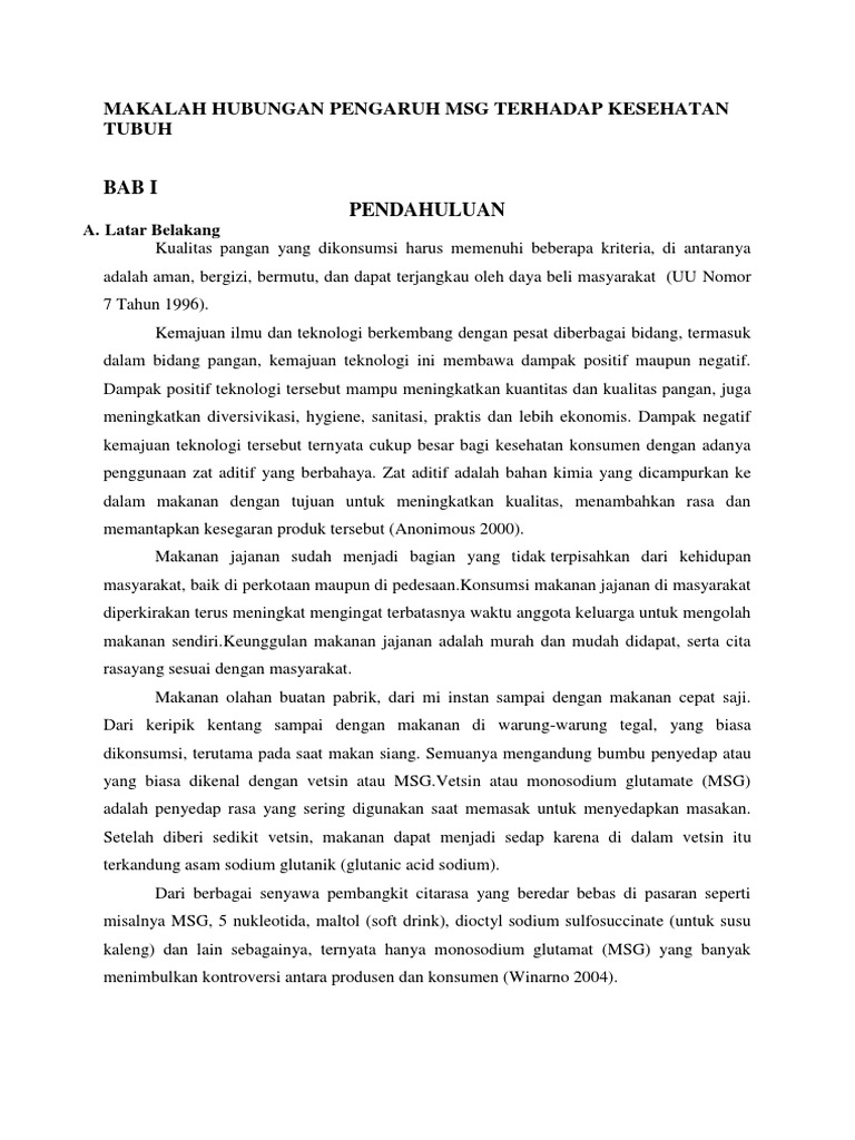 Makalah Hubungan Pengaruh Msg Terhadap Kesehatan Tubuh