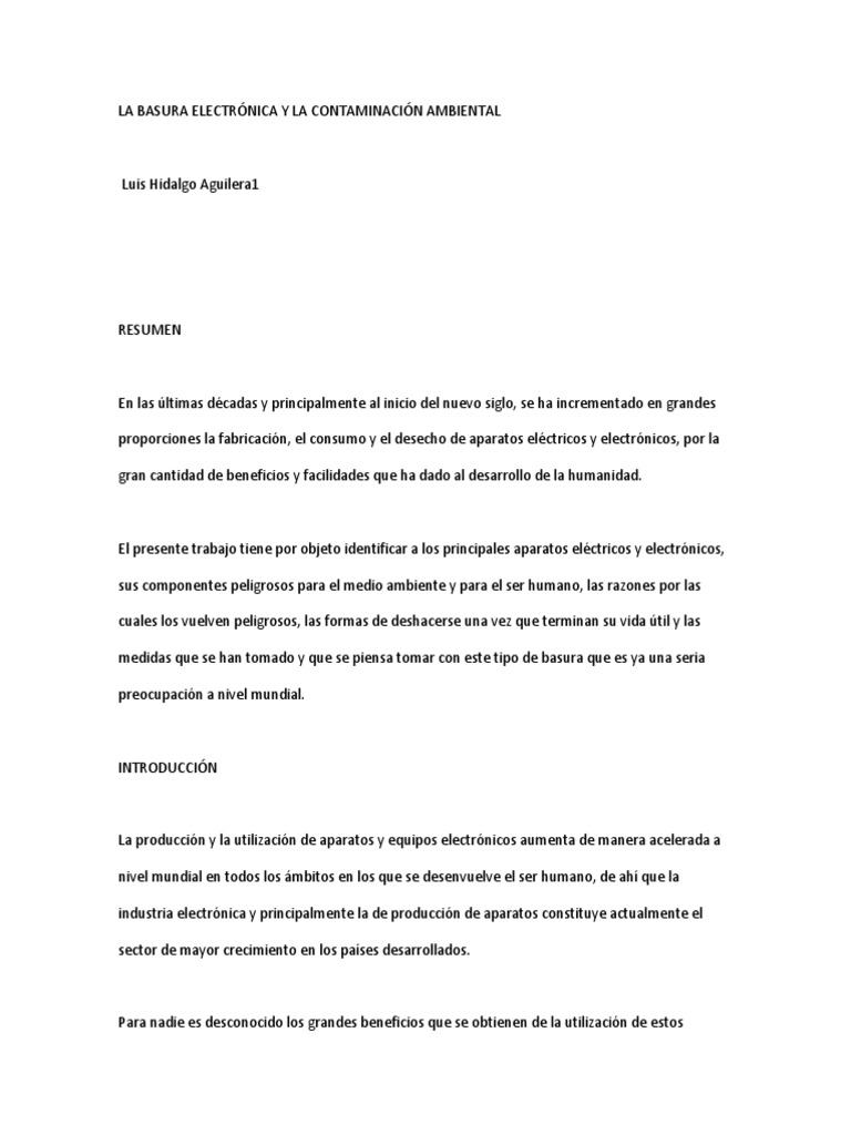 La Basura Electrónica y La Contaminación Ambiental | PDF | Residuos ...