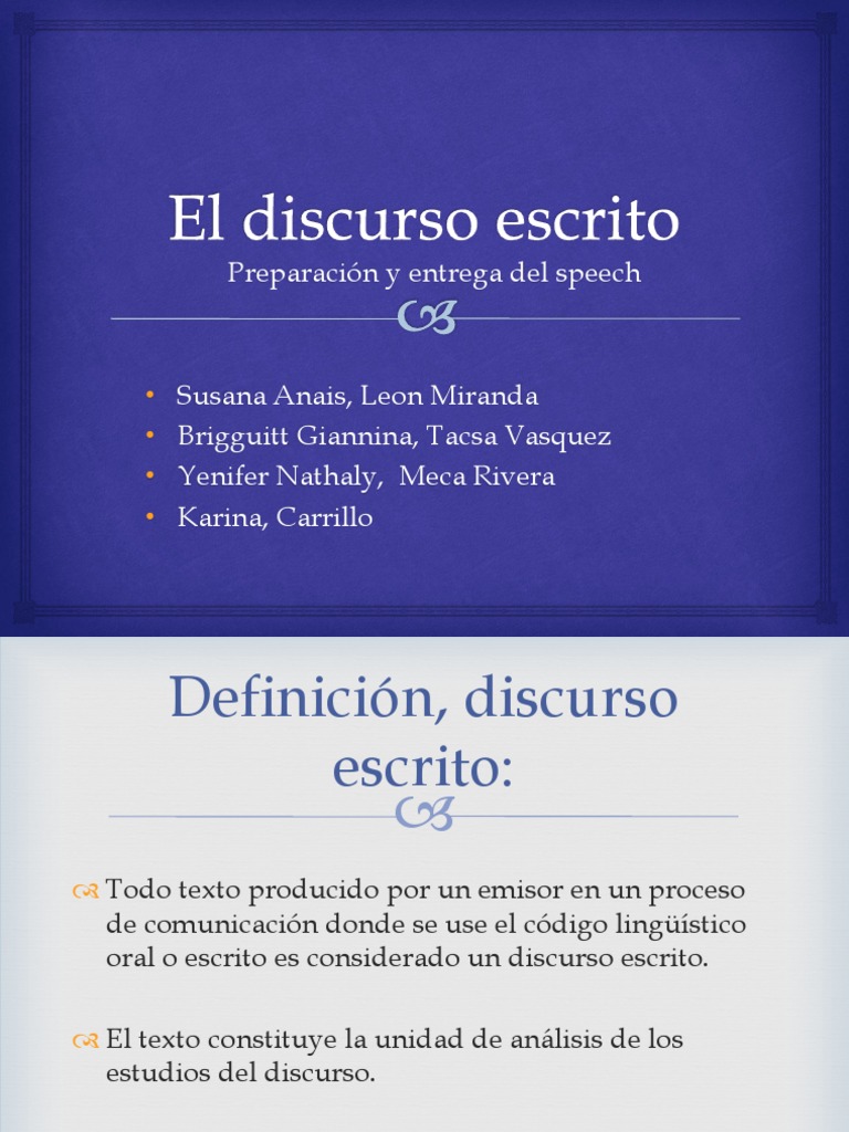 El Discurso Escrito Escritura Discurso