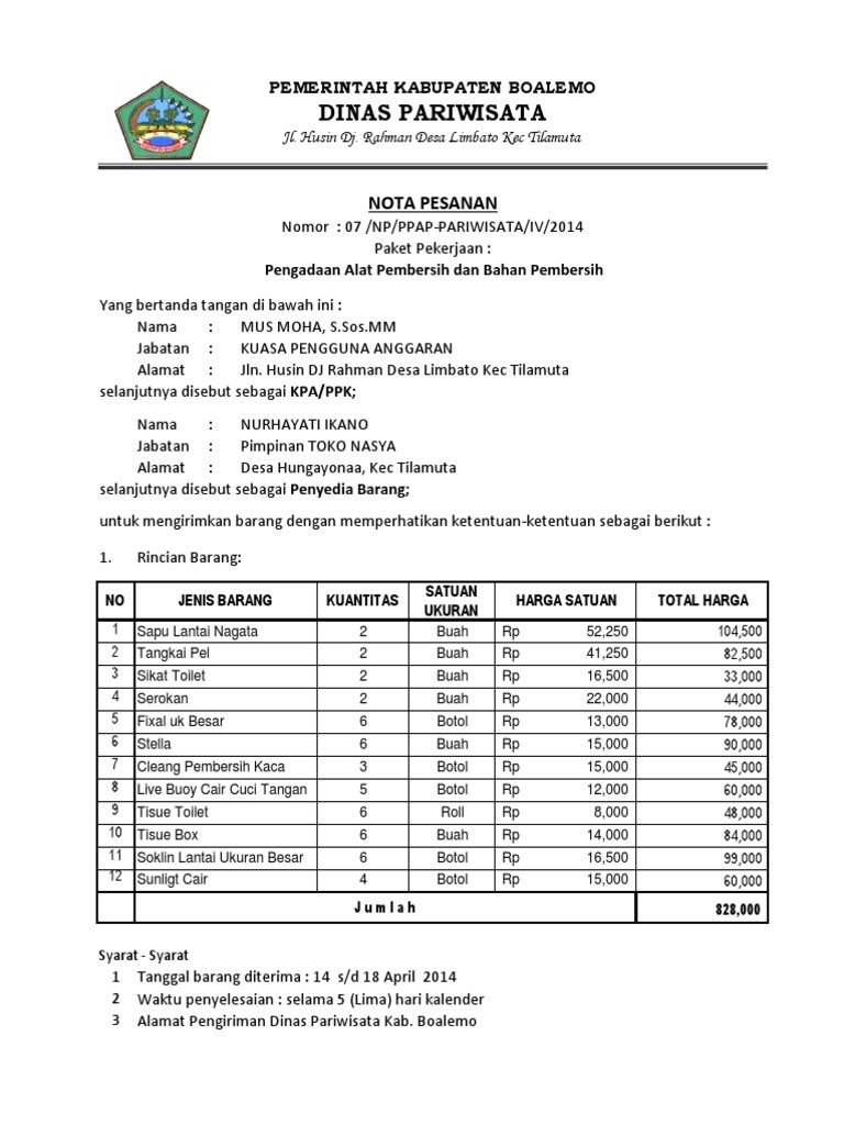 Nota Pesanan Barang