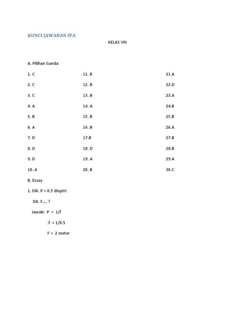Kunci Jawaban Ipa Ukk Kelas Viii 2014