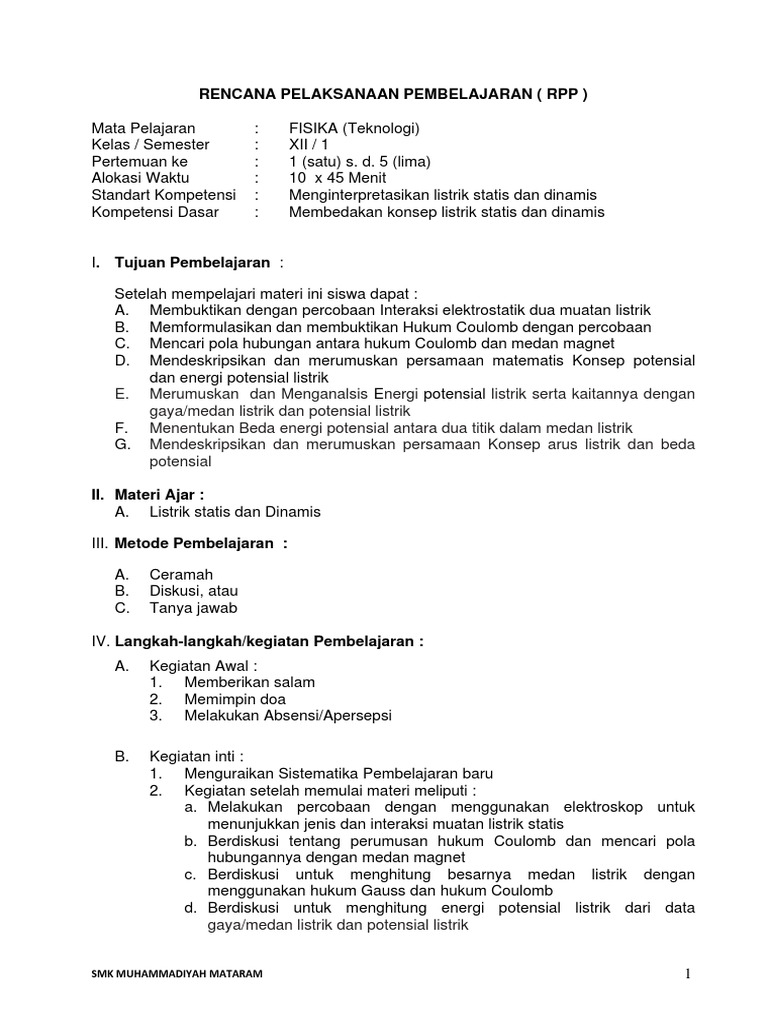 Rpp Fisika Kelas Xii