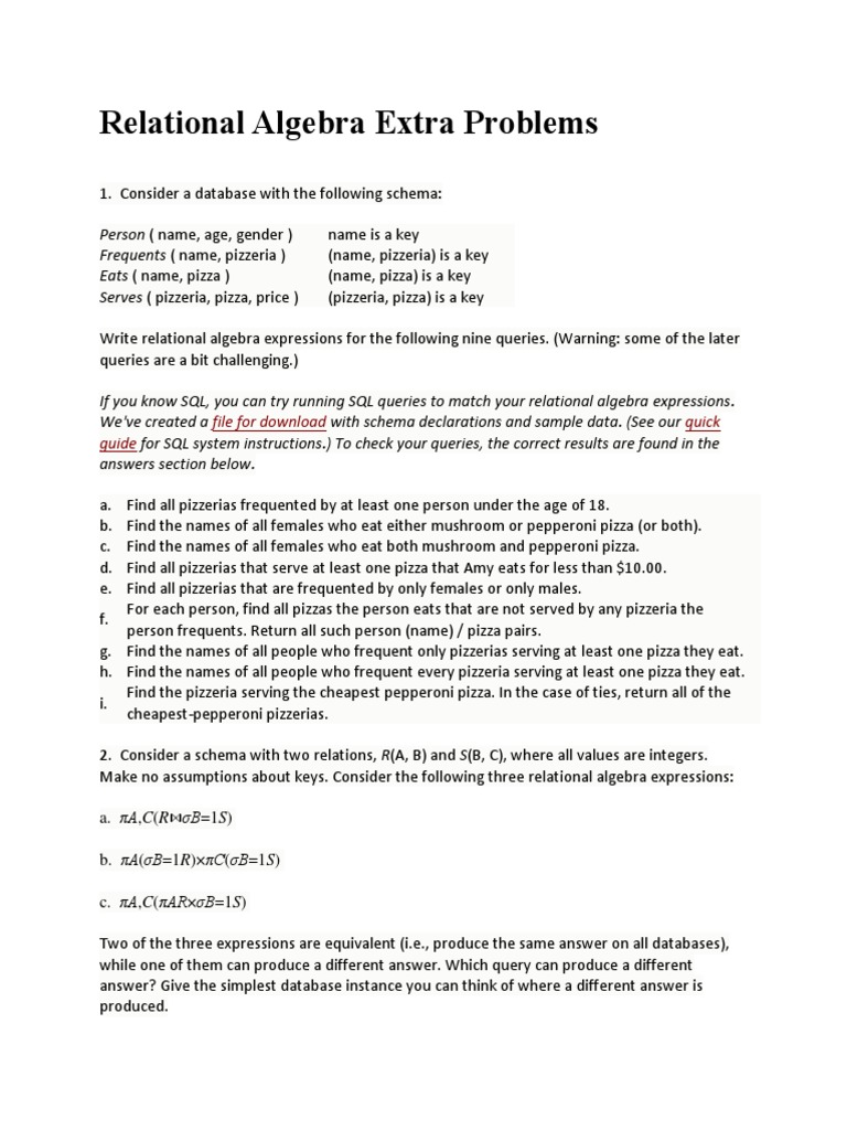 Extra Problems Relational Database Sql