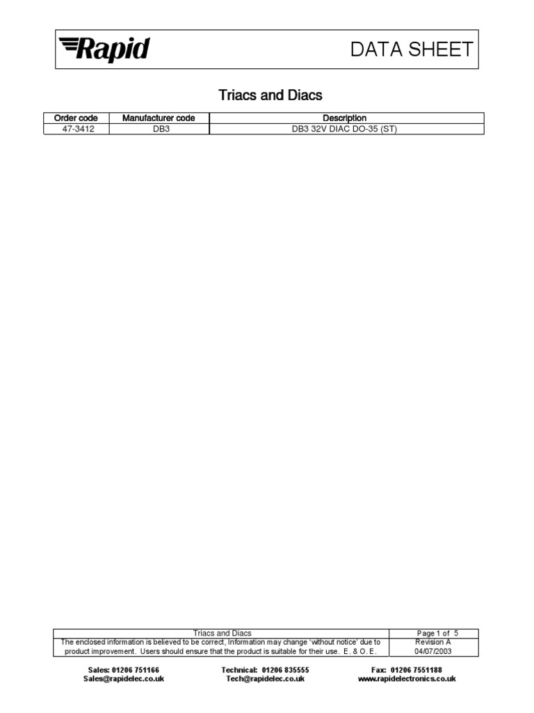 SGS Thomson DB3DB4DC34 Diode Data Sheet PDF Diode Electricity