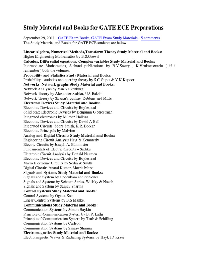 Study Material and Books For GATE ECE Preparations | PDF | Signal ...