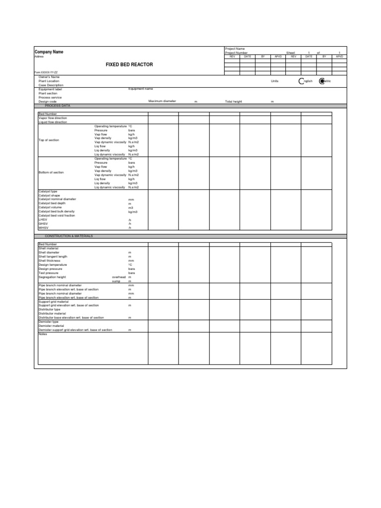Fixed Bed Reactor Equipment Specification | PDF