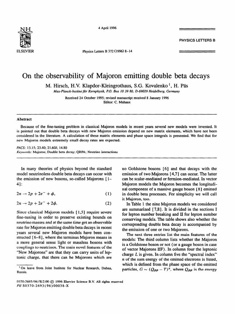Majoron Emission in Double Beta Decay | PDF | Neutrino | Radioactive Decay