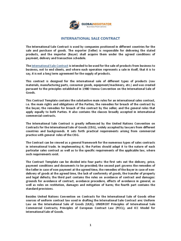 International Sale Contract  PDF  Sales  Payments Regarding raw material purchase agreement template
