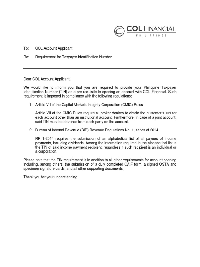 TIN Application Procedure PDF Identity Document Capital Gains Tax