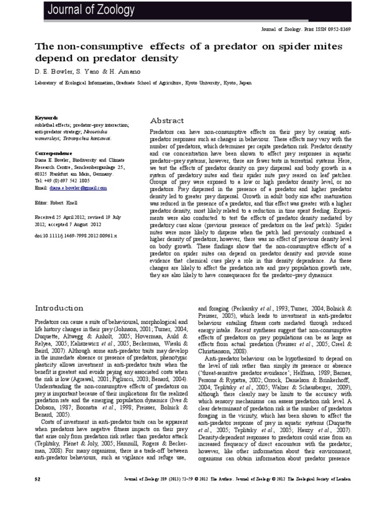 The Non-Consumptive Effects of A Predator On Spider Mites Depend On ...