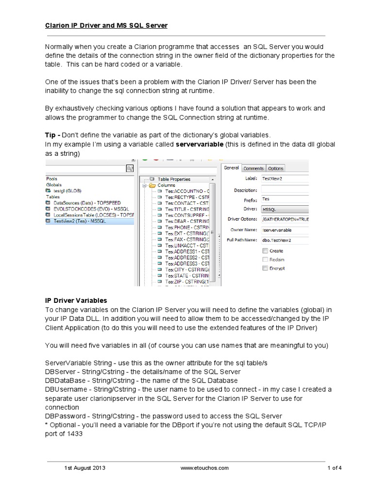 Clarion IP Driver with MS SQL Server | PDF | Microsoft Sql Server | Sql