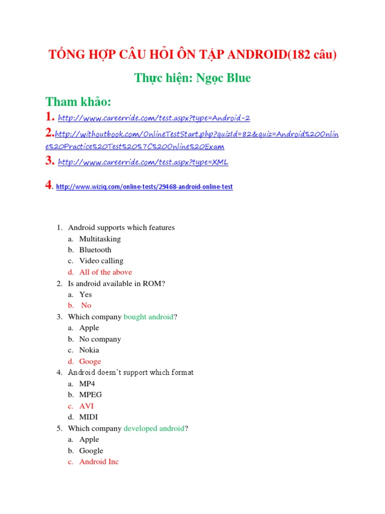 Tổng Hợp Cau Hỏi On Tập Android Android Operating System Java Programming Language