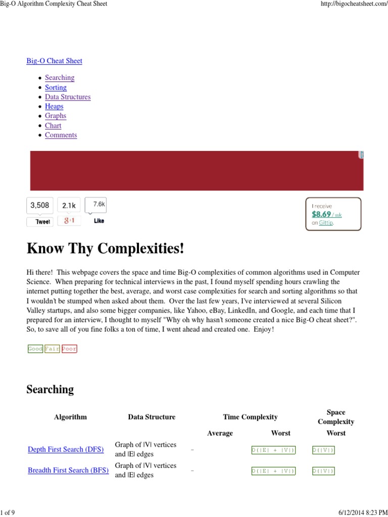 Big-O Algorithm Complexity Cheat Sheet | PDF | Time Complexity | Array ...
