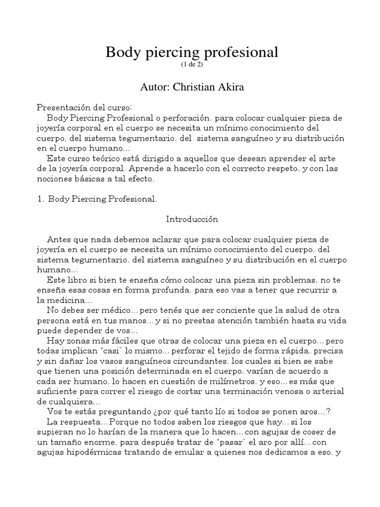 Curso de Body Piercing Profesional | PDF | Cuerpo humano | Acero