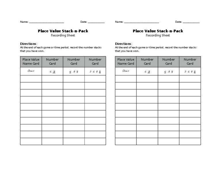 PV StackNPack Recording Sheet | PDF