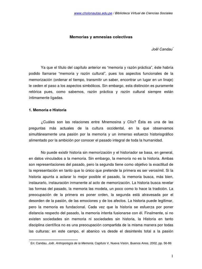 27 Pags Candau Joel Memorias Y Amnesias Colectivas PDF