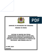 Jamhuri Ya Muungano Wa Tanzania Wizara Ya Fedha: 12 JUNI, 2014 Dodoma