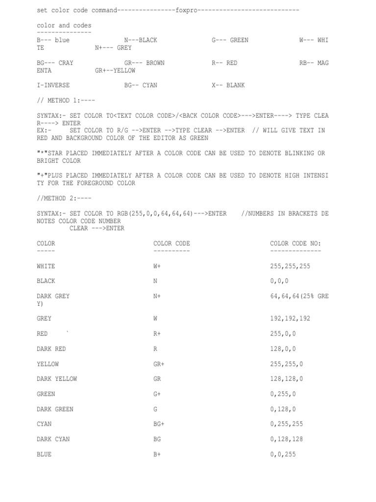 Color Code Foxpro PDF