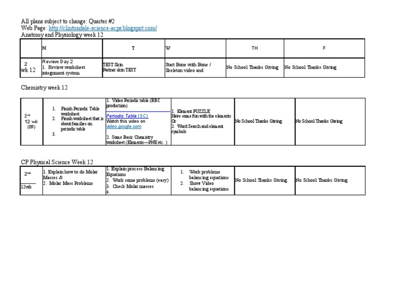 Science Classes Week 12 Schedule Post | PDF | Nature