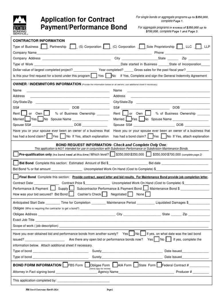 Lexon Small Contractor Application 052014 Surety Bond