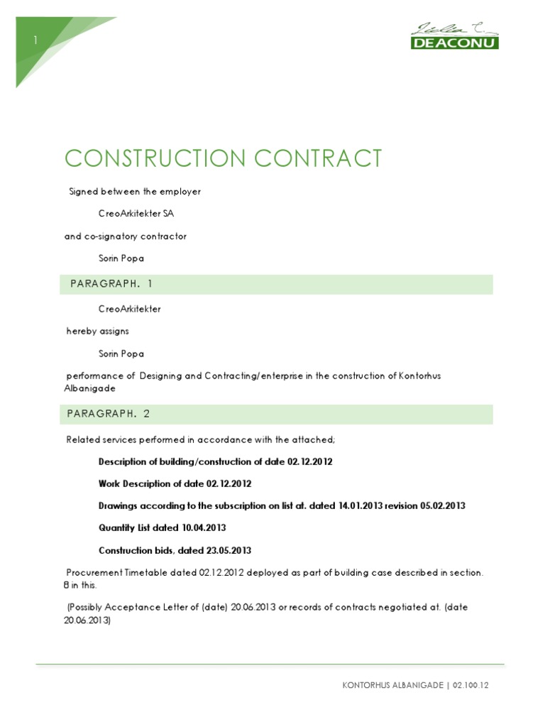Construction Contract: Paragraph. 1 | PDF | Guarantee | Business Law