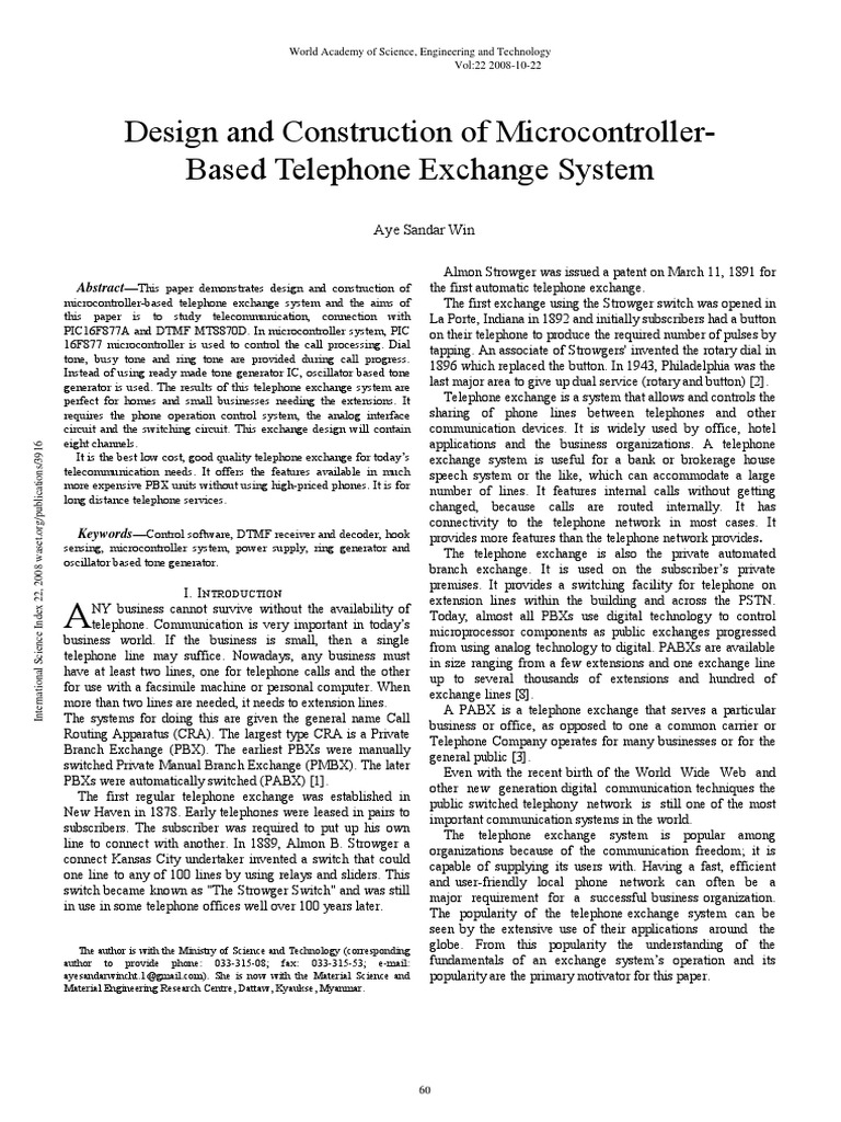 Telephone Exchange System Telephone Telephone Exchange