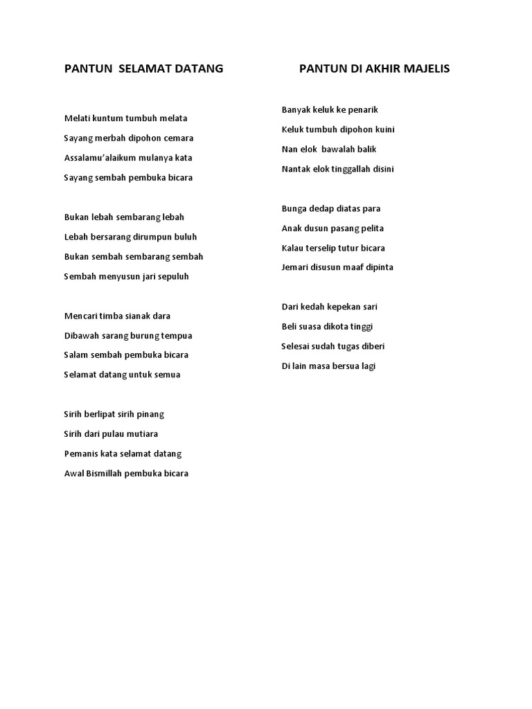 Kumpulan Pantun Selamat Datang - Rasanya