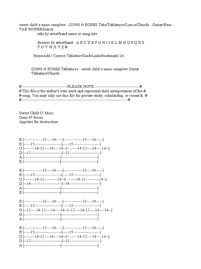 Sweet Child O Mine Guns N Roses Tabs Music Theory Musicology