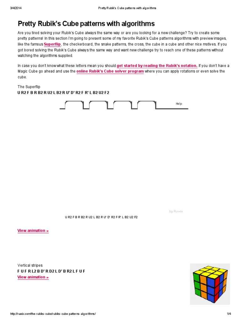 Pretty Rubik S Cube Patterns With Algorithms Pdf