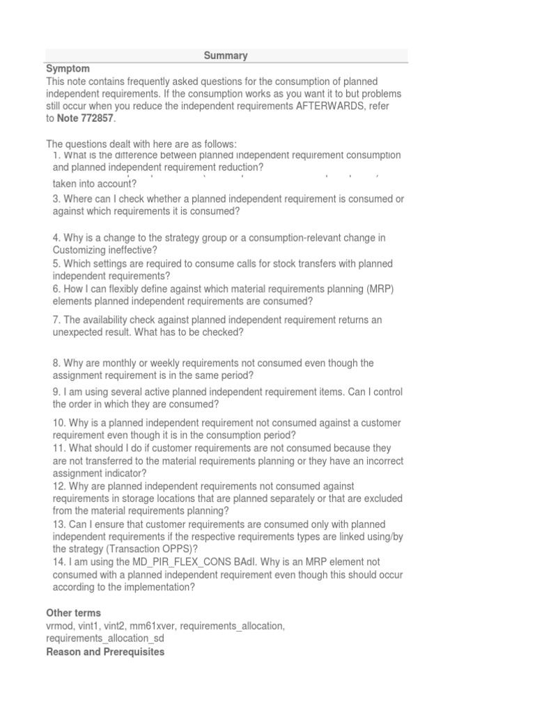 FAQ on SAP Planned Independent Requirements | PDF | Supply Chain ...