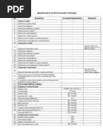 Questionairre of The Precooler Package: TG903833 Item 1 No Questions Answer/Explanantion Remarks