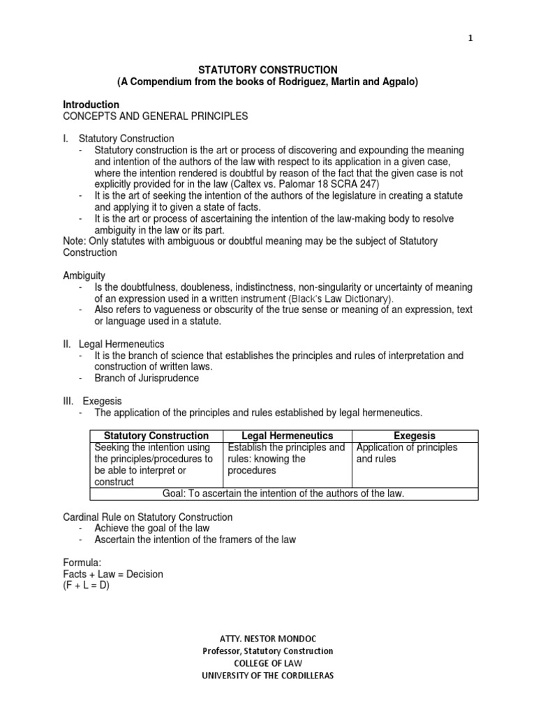 Statutory Construction PDF Statutory Interpretation United States Constitution