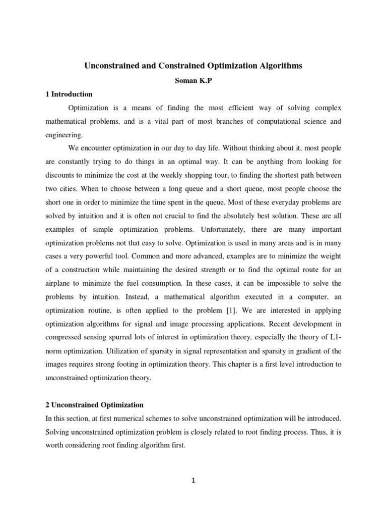 Unconstrained and Constrained Optimization Algorithms by Soman K.P 